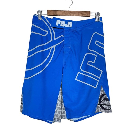 Fuji 30 Mens Blue Flat Front Medium Wash Inverted Fight Board Shorts - Picture 1 of 7